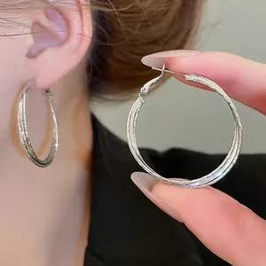 18k gold plated double layer cross hoop earrings with minimalist silver needles
