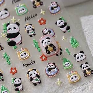 3D embossed panda and bamboo nail art stickers with cute cartoon animal designs