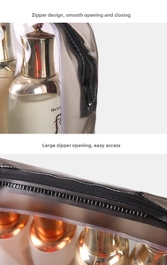 Macro detail of the smooth black zipper closure on a semi-transparent waterproof PVC bag