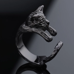 Bague Chat En Acier Inoxydable Noir Pour Femmes Ajustable Ouverte Chaton Animal Bijoux Style Gothique Punk