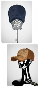 Detailed view of plush baseball cap with rhinestone bow and faux shearling trim