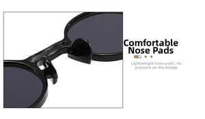 Detail of ergonomic integrated nose pads on retro round sunglasses for comfort