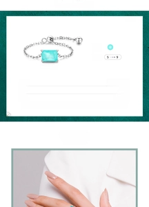 Detailed view of S925 silver adjustable chain ring with a rectangular turquoise gemstone