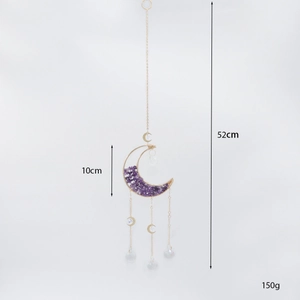 52cm amethyst suncatcher with golden moon frame and hanging crystal prisms for windows