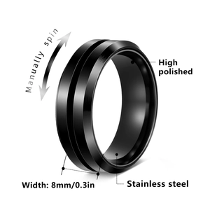 Minimalist black stainless steel spinner ring for men with 8mm width and matte finish