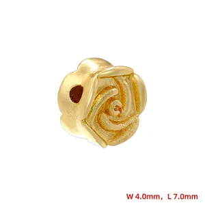 Detail of 18K gold-plated rose flower bead with 4.0mm width and 7.0mm length dimensions