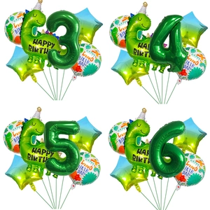 Cartoon Dinosaur Birthday Balloon Aluminum Foil Number Star Round Balloons Kids Party Decoration Theme