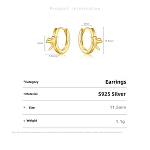 Detailed dimensions of S925 silver hummingbird earrings showing size and weight