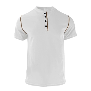 Men's retro white polo shirt with pineapple knit texture and brown contrast stitching