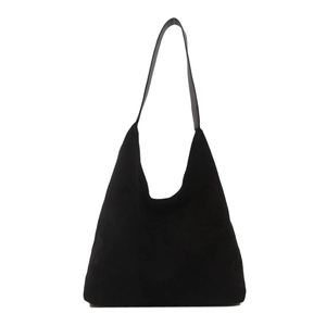 Grand sac cabas minimaliste en daim noir avec bandoulière large pour femme tendance