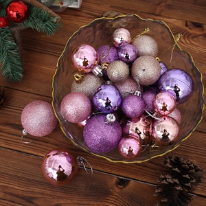 Christmas ball ornament set in purple and rose gold with glitter and matte textures