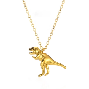 Polished gold dinosaur pendant necklace with delicate chain for a minimalist hip-hop look