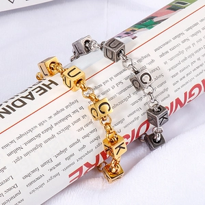 Titanium steel Lucky cube bracelets in gold and antique silver finish for women
