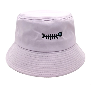 Detailed close-up of fishbone embroidery on lavender cotton sun fisherman hat