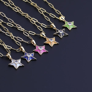 Star pendant necklaces with colorful enamel inlay and sparkling zircon on golden chains