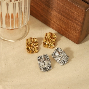 Textured 18K gold and silver stainless steel earrings with geometric wrinkled design
