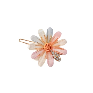 Korean style crystal flower hair clip with gradient resin petals and golden metal base