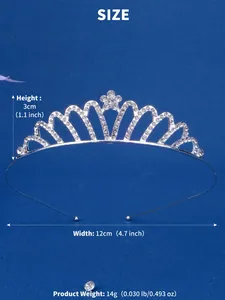 Detailed size chart for the rhinestone crown headband showing 12cm width and 3cm height