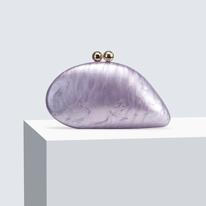Irregular light purple pearlescent acrylic evening clutch with gold spherical clasp