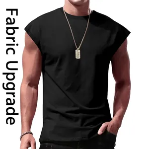 Loose fit men's sleeveless cotton tank top in solid black, summer casual t-shirt