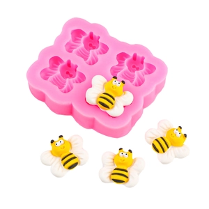 Molde de silicona rosa con 4 ranuras para abejas de fondant y figuras de chocolate
