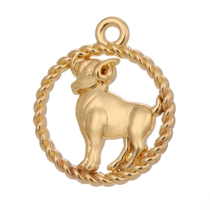 Detailed view of golden Aries zodiac charm with twisted circular frame for DIY jewelry