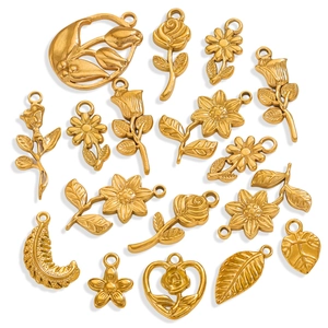 Stainless Steel Charms Pendants DIY Jewelry Making Vintage Flower Heart Leaf Rose Daisy Tulip For Necklace Bracelet Earrings