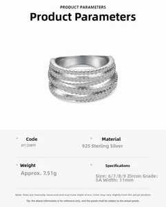 Macro detail of multilayer 925 silver ring with 5A zircons and size specifications