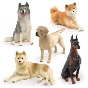 Realistic 5-piece dog figurines set including Husky, Labrador, and Doberman models