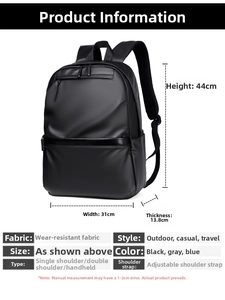 Detailed size specifications of the black business backpack with 44cm height and 31cm width