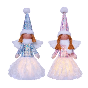 Luminous Christmas angel plush dolls with sequins and LED lights in pink and blue