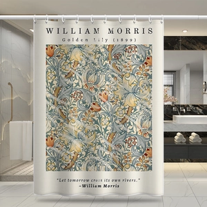 Waterproof Polyester Shower Curtain William Morris Golden Lily Vintage Floral Art Bathroom Decor Weighted Hem