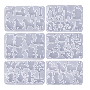 Six-piece silicone mold set featuring diverse animal and insect shapes for DIY epoxy jewelry