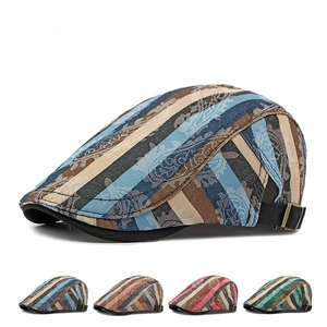 Vintage British Style Stripe Paisley Cotton Beret Hat For Men Women Adjustable Retro Newsboy Flat Cap Artist Hat