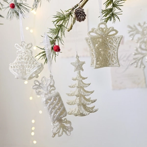 Christmas Hanging Ornaments Glitter Snowflake Reindeer Bell For Xmas Tree Holiday Party Home Decor White Gold