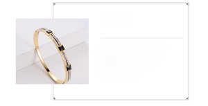 Detail of gold 316 stainless steel bangle with square black stones and pavé crystals
