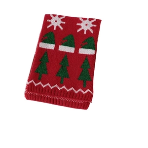Red Christmas knit scarf with white snowflake and green tree patterns for kids