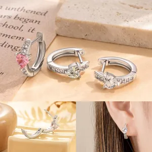 Heart Huggie Hoop Earrings Copper Zircon Inlaid Minimalist Small Tiny Fashion Jewelry For Women