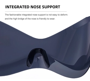 Detail of integrated nose pads on frameless cycling sunglasses for comfortable fit