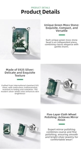 Macro detail of S925 sterling silver stamp and polished green moss agate earring