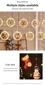 Detail of warm white LED Christmas rings featuring 3D Santa and Reindeer hanging ornaments