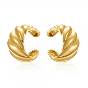 Détails de boucles d'oreilles clips dorées design croissant avec texture tissée polie
