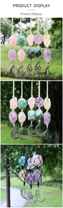 Outdoor natural raw crystal stone hanging ornaments with woven mesh and metal moon star pendants