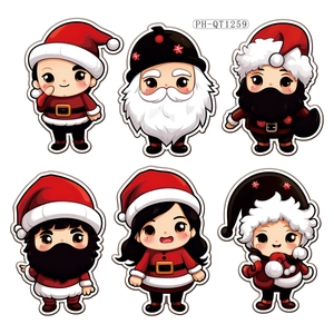 Creative Christmas wall stickers featuring 6 cute Santa and holiday character decals