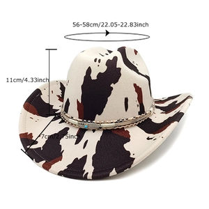 Western cow print cowboy hat with turquoise feather accent and wide brim for sun protection