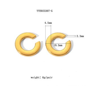 Detailed size specifications for minimalist 18K gold plated C-shaped ear cuffs
