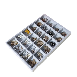 Grey velvet 24-compartment jewelry display tray organizer for rings and earrings