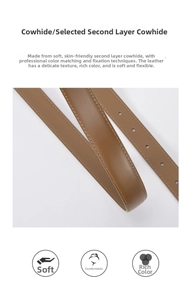 Macro shot of brown split cowhide belt showing fine leather texture and stitching