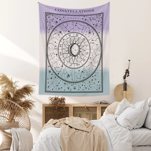 Detailed macro view of the celestial constellation tapestry fabric and star map patterns