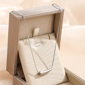 Titanium steel silver curved tube pendant necklace on a premium champagne gift box